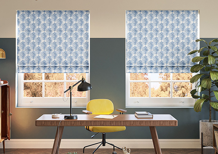 Gentle Palm, Navy - Motorised Roman Blind - Image 3